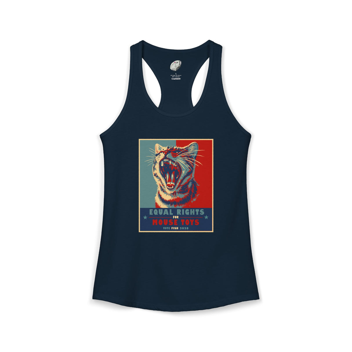 Vote Fish 2028 Racerback Tank — "Equal Rights for Mouse Toys" Purrmaid Funny Campaign