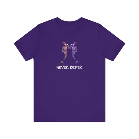 Never Better mermaid skeletons wine tee in team purple