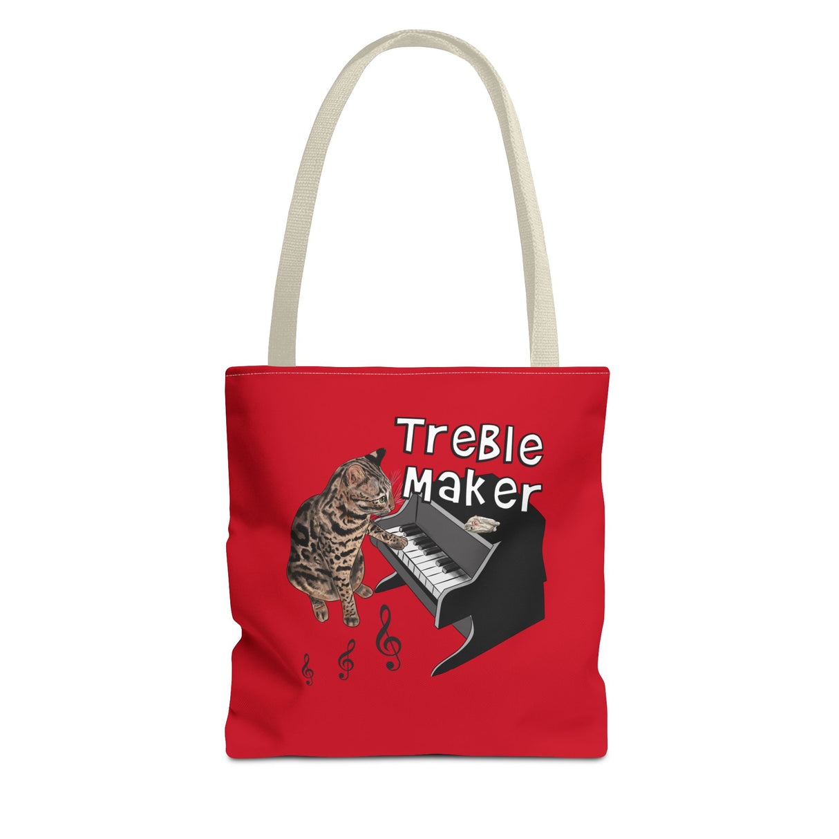 Tote Bag: Treble Maker Design by Nina featuring Flounder the Purrmaid Playing Piano for Mouse Toy