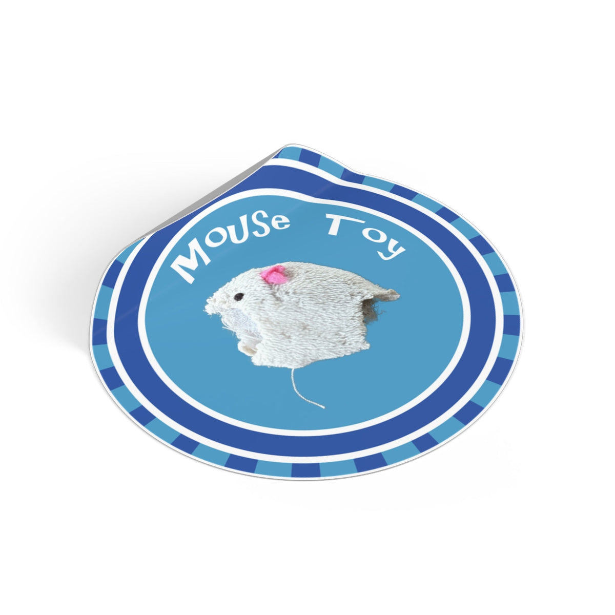 Mouse Toy die cut sticker shown on a laptop