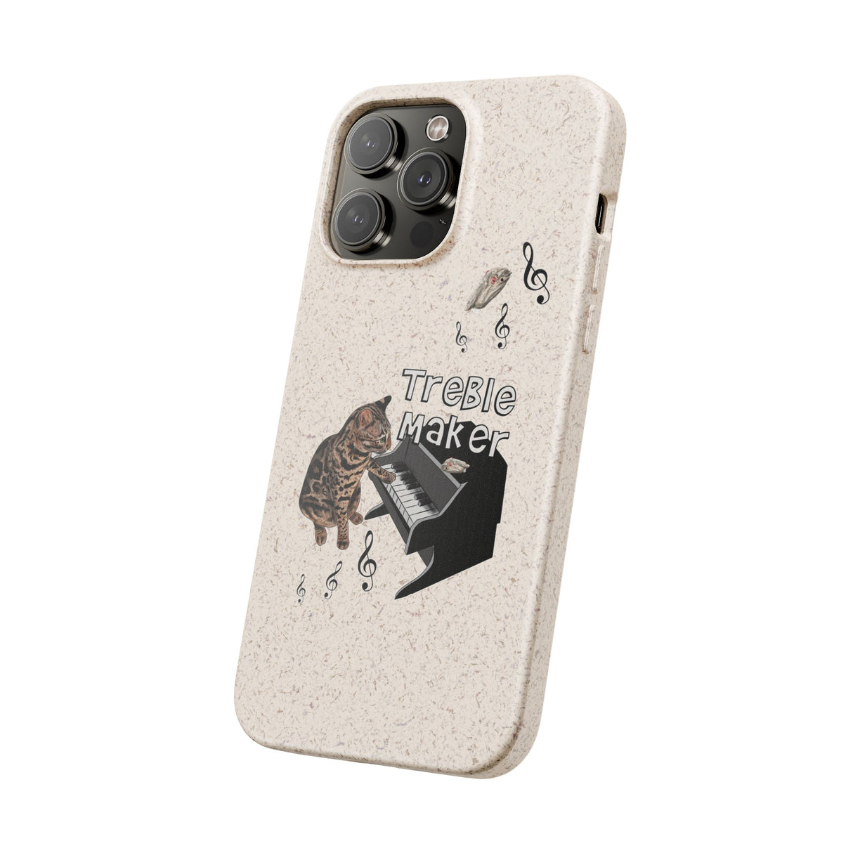 Phone case - Treble Maker Hand Drawn Design by Flounder's Mom, Nina Featuring Flounder the Purrmaid Playing Piano for Mouse Toy