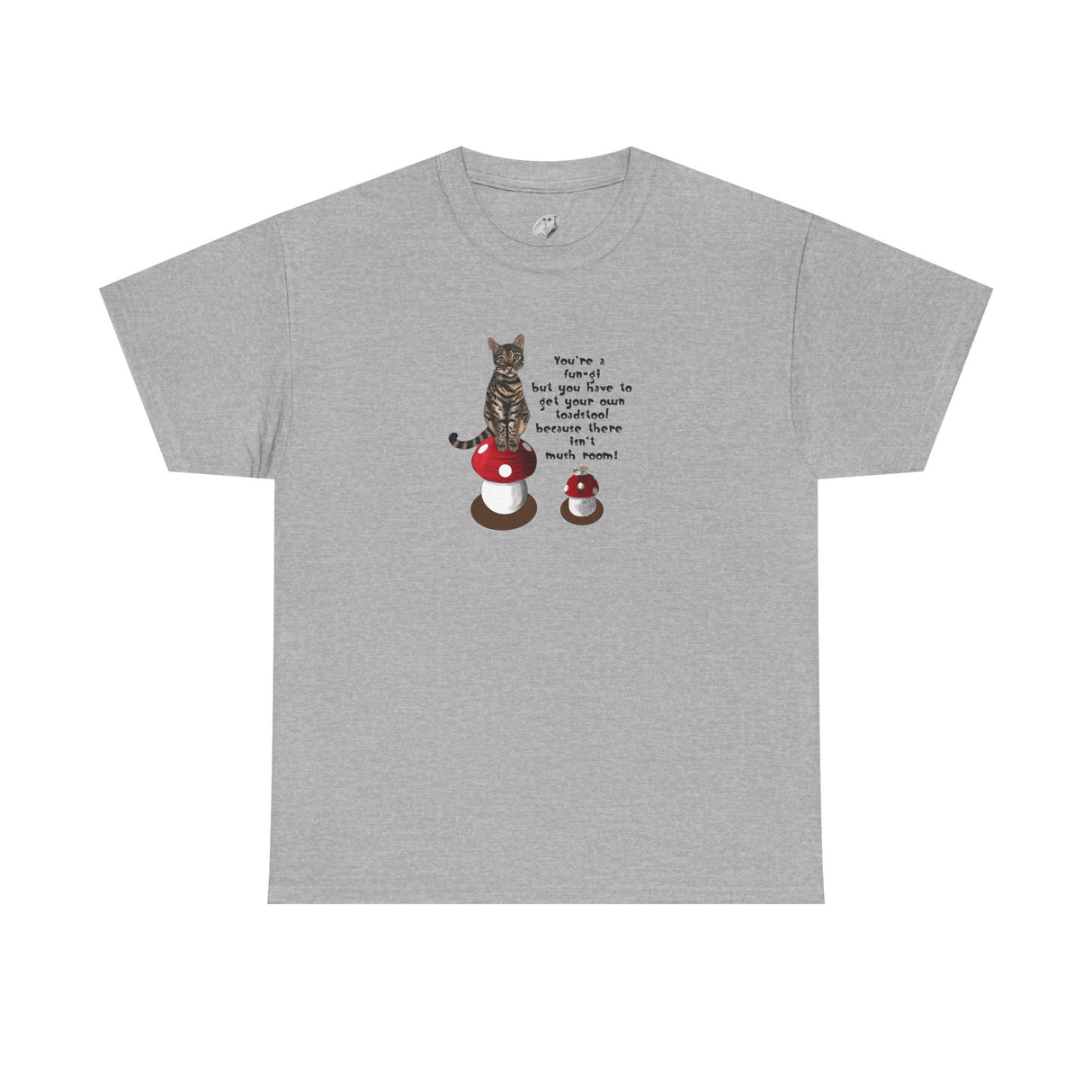 Fun-gi T-Shirt — Hand-Drawn Flounder & Mouse Toy on Toadstools, "You're a fun-gi" Design