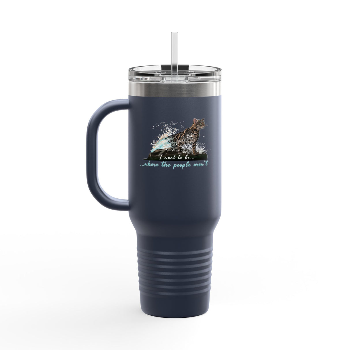40oz Insulated Travel Mug — 'I Want to Be Where the People Aren't' Purrmaid Design