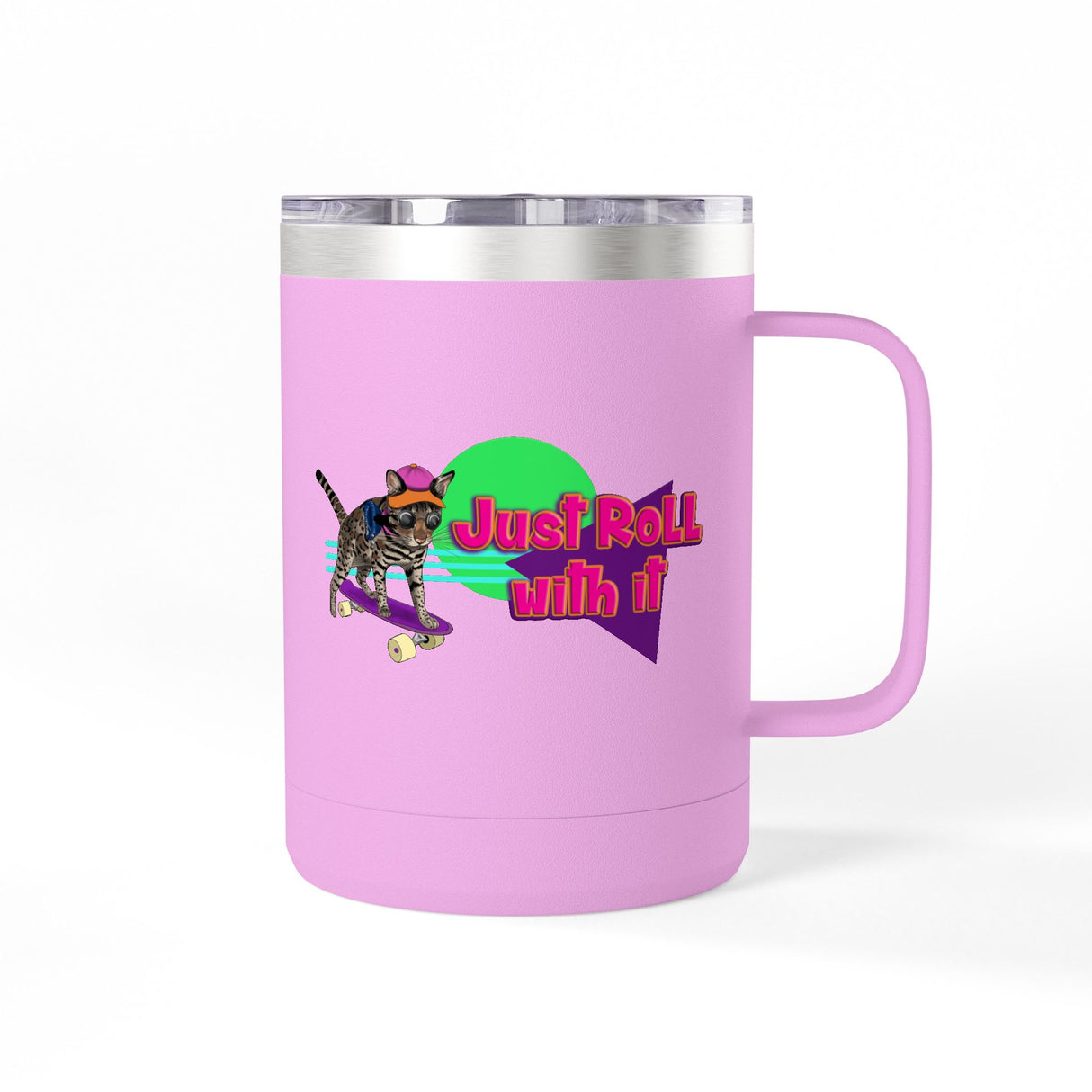 Coffee Mug Tumbler - Just Roll with it Flounder the Purrmaid Design by Nina, 15oz
