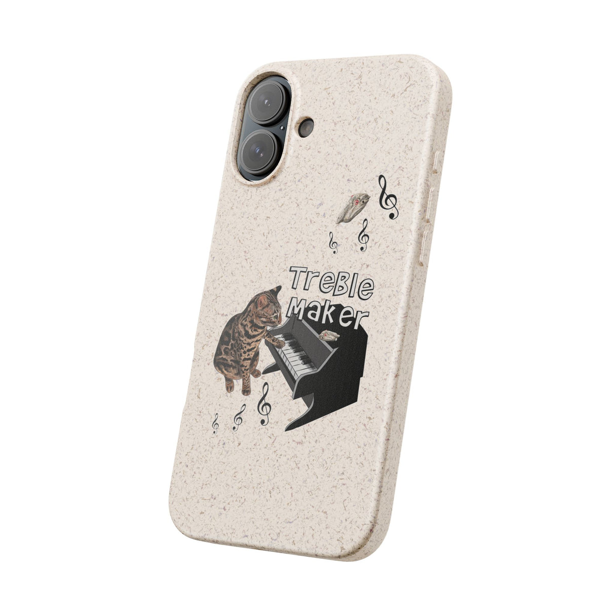 Phone case - Treble Maker Hand Drawn Design by Flounder's Mom, Nina Featuring Flounder the Purrmaid Playing Piano for Mouse Toy