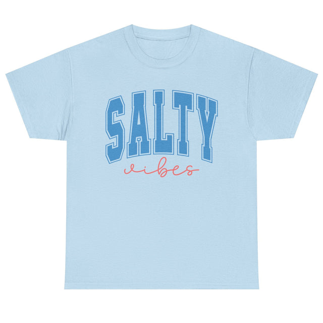 Salty Vibes cotton tee in light blue