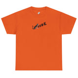 Flounder 'RUDE' Button Tee - Flounder the Eye-Rolling Cat T-Shirt, shown in Orange