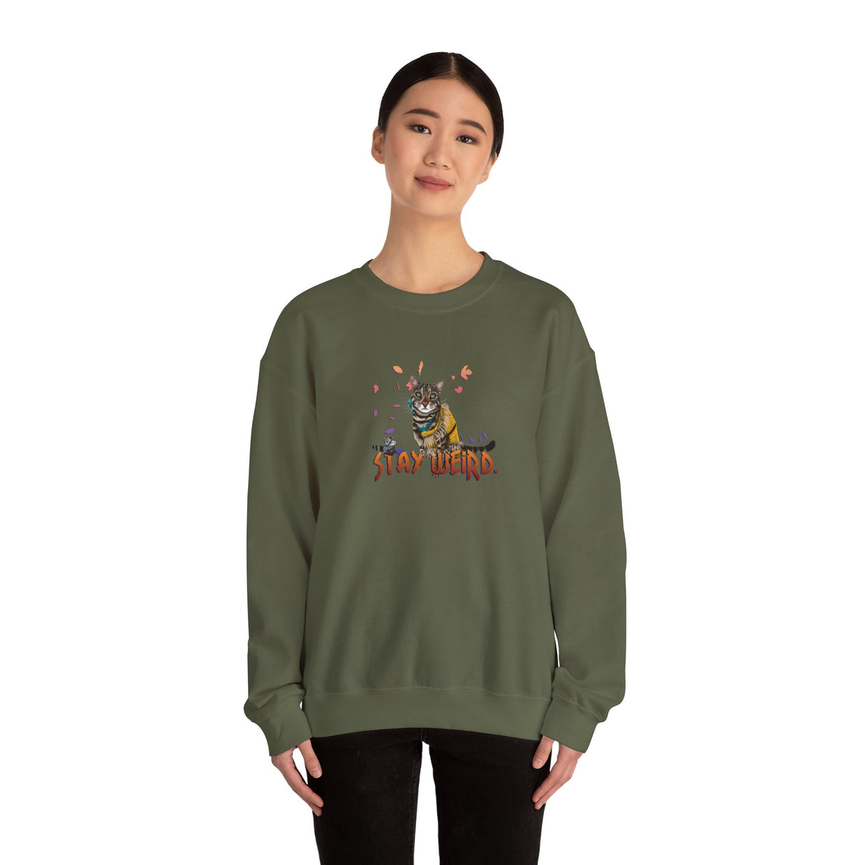 Stay Weird Sweatshirt — Hand-Drawn Flounder & Mouse Toy Hug Crewneck