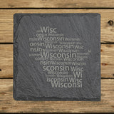 Wisconsin Slate Coaster Set – Engraved Natural Stone (Set of 4)