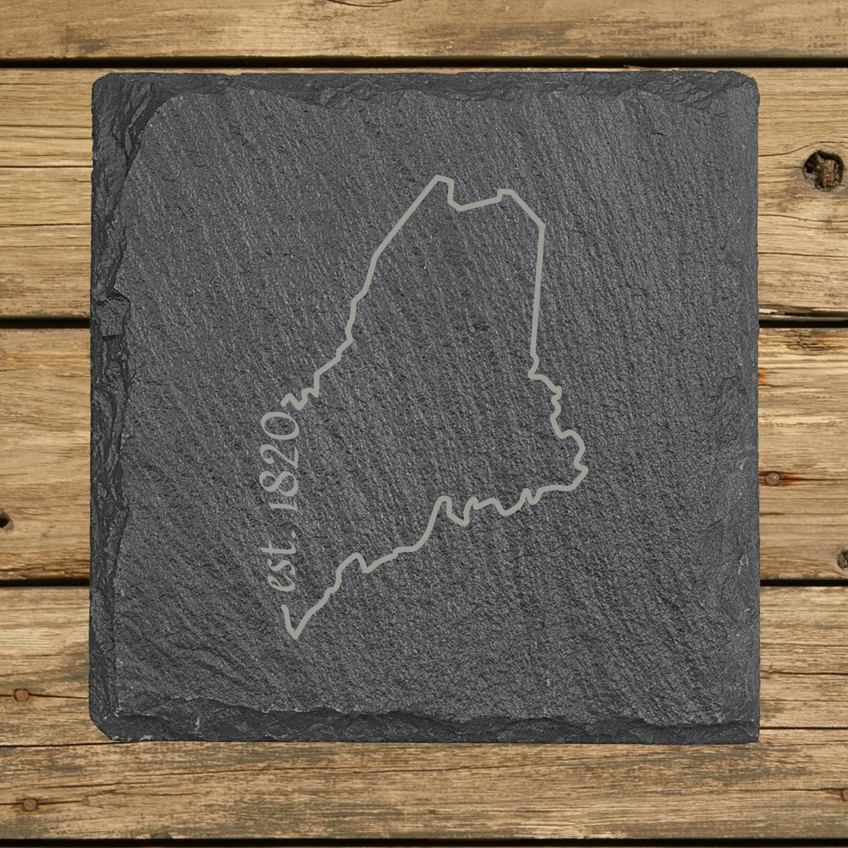 Maine Slate Coaster Set – Engraved Natural Stone (Set of 4)