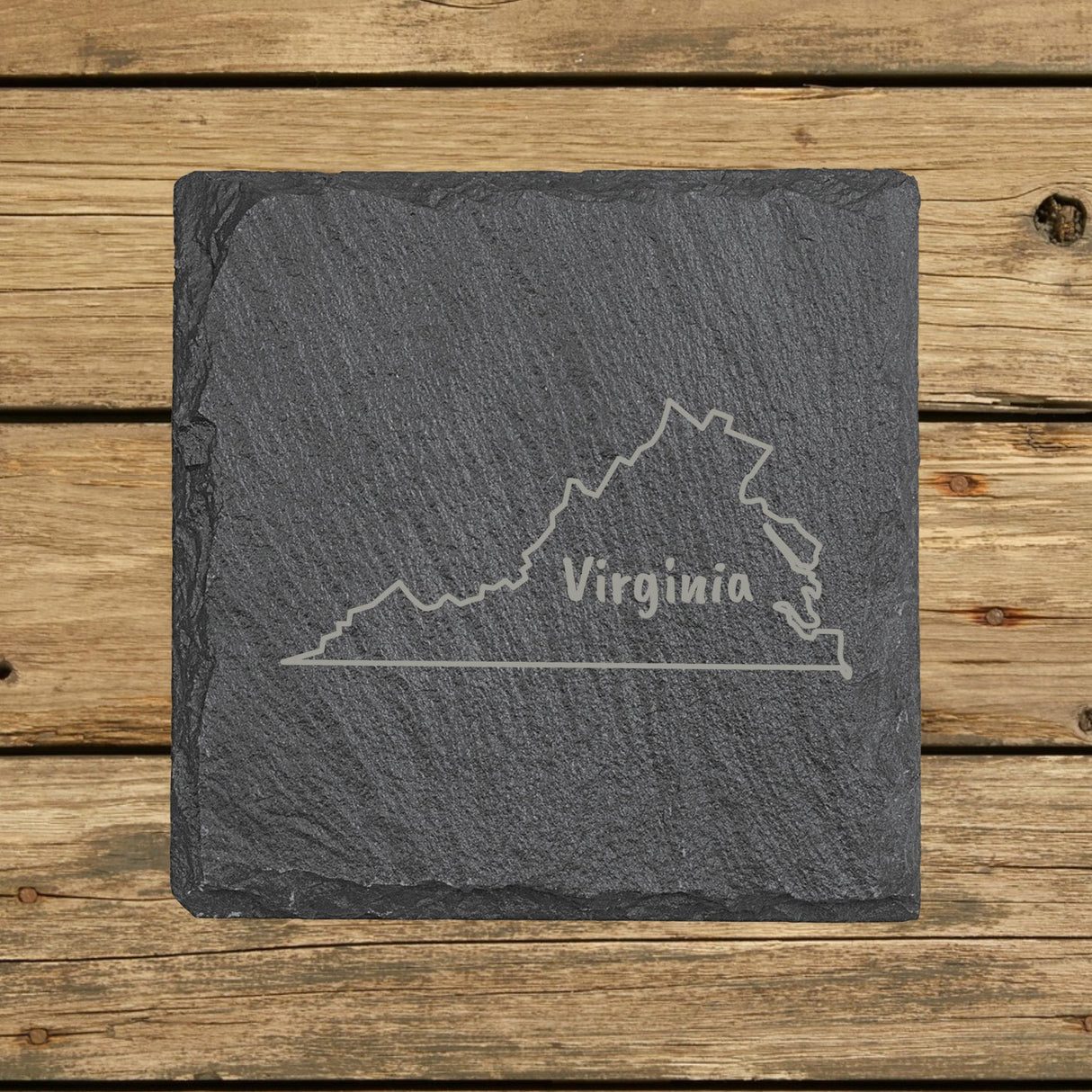 Virginia Slate Coaster Set – Engraved Natural Stone (Set of 4)