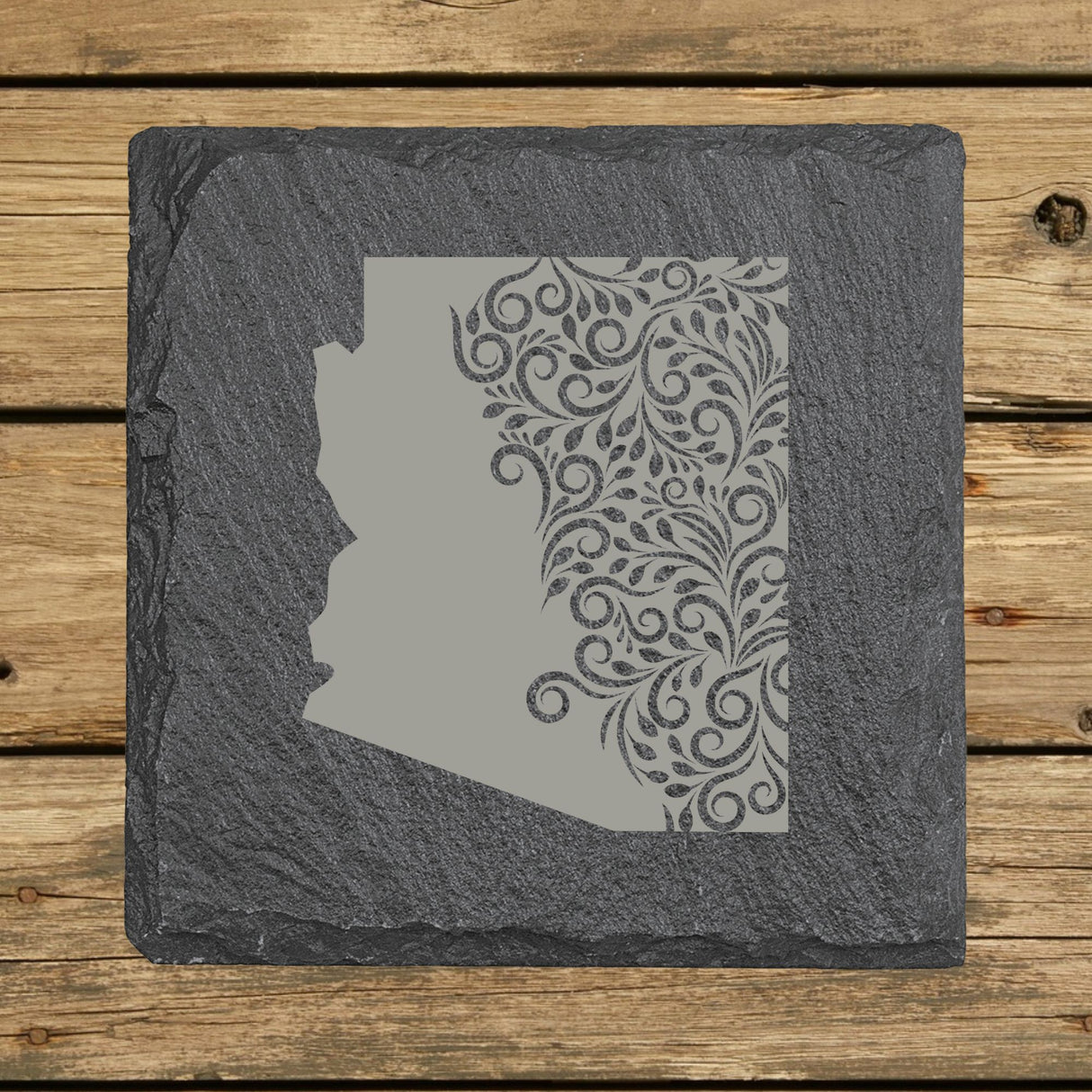 Arizona Slate Coaster Set – Engraved Natural Stone (Set of 4)