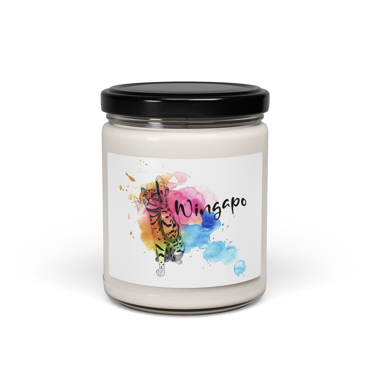 Scented Soy Candle, 9oz Wingapo Watercolor Design Featuring Flounder the Purrmaid