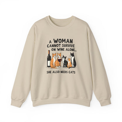 Funny Wine and Cats Sweatshirt - Adult