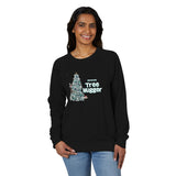 Raglan Crewneck Sweatshirt Christmas Tree Hugger Flounder the Purrmaid Design