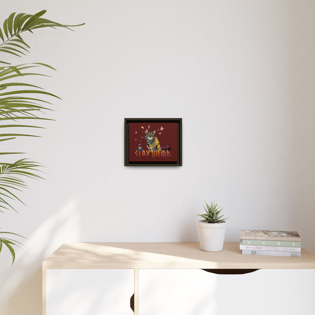 Stay Weird Matte Canvas Print — Flocahontas & Mouse Toy (Framed)