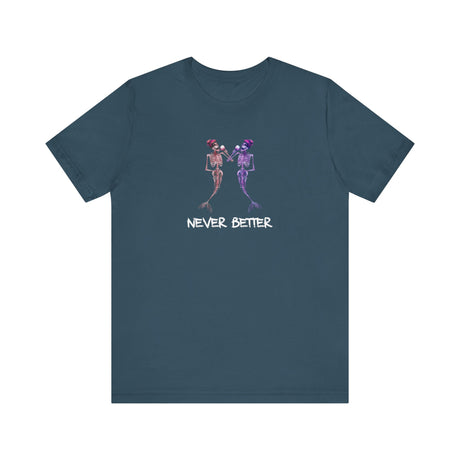 Never Better mermaid skeletons wine tee in deep teal