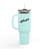 40oz Insulated Travel Mug — Flounder Pressing 'RUDE' Button (Hand-Drawn)