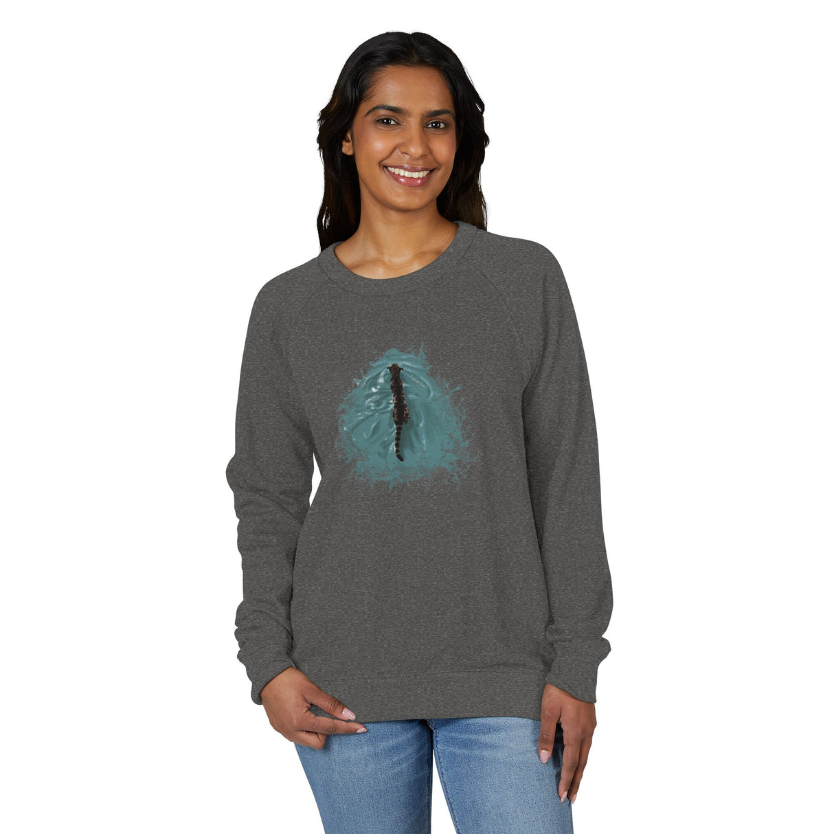 Flounder the Purrmaid Raglan Crewneck — "Fish at Heart" French Terry