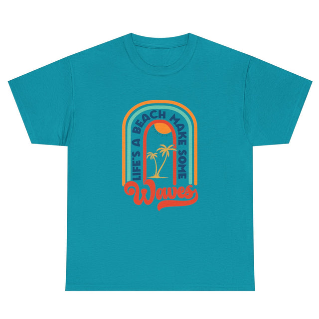 Life's a Beach cotton tee in tropical blue