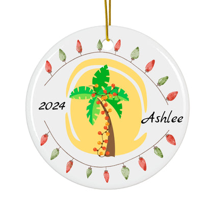 Personalized Palm Tree Christmas Ornament – Custom Ceramic Holiday Decor