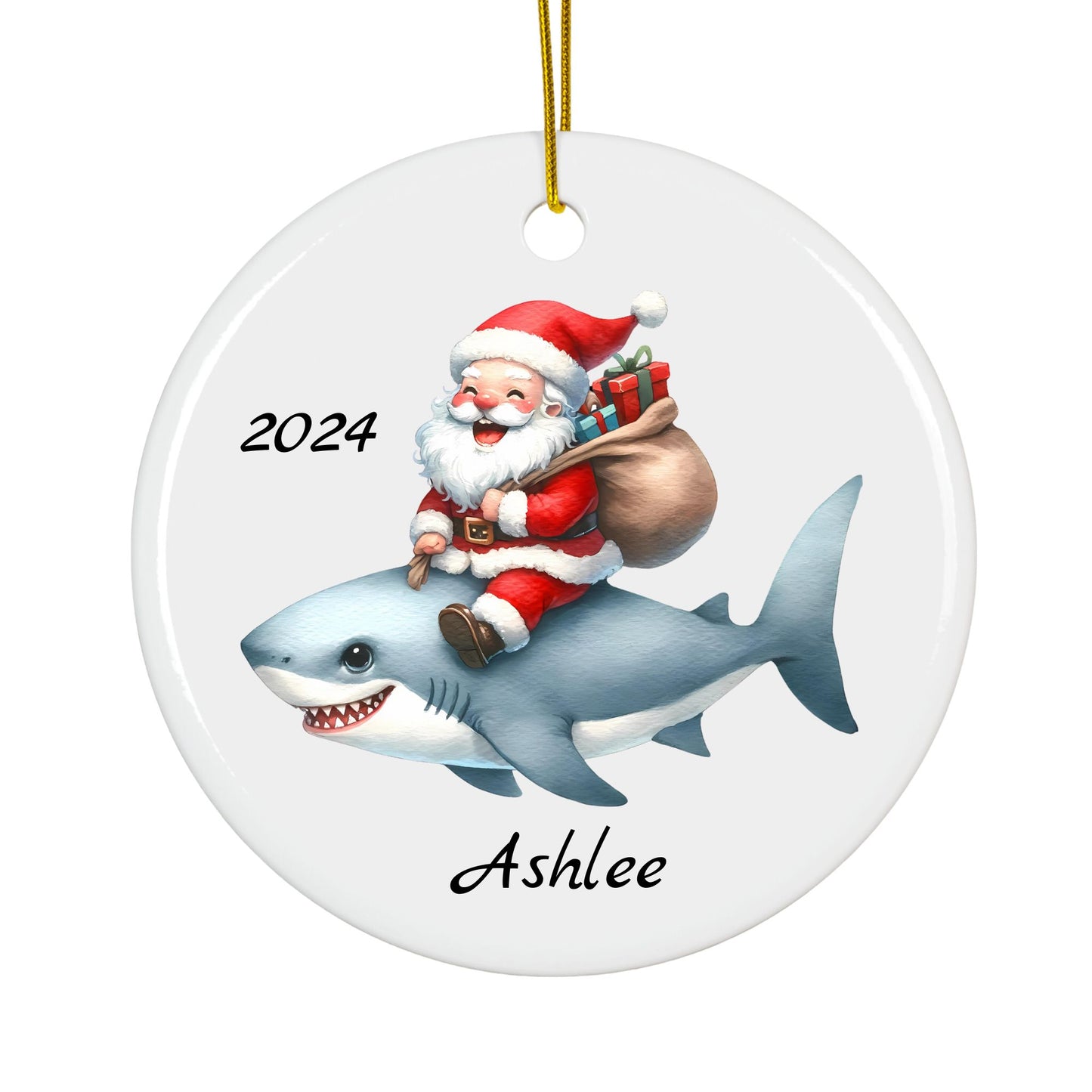 Personalized Shark Christmas Ornament – Custom Ceramic Holiday Decor