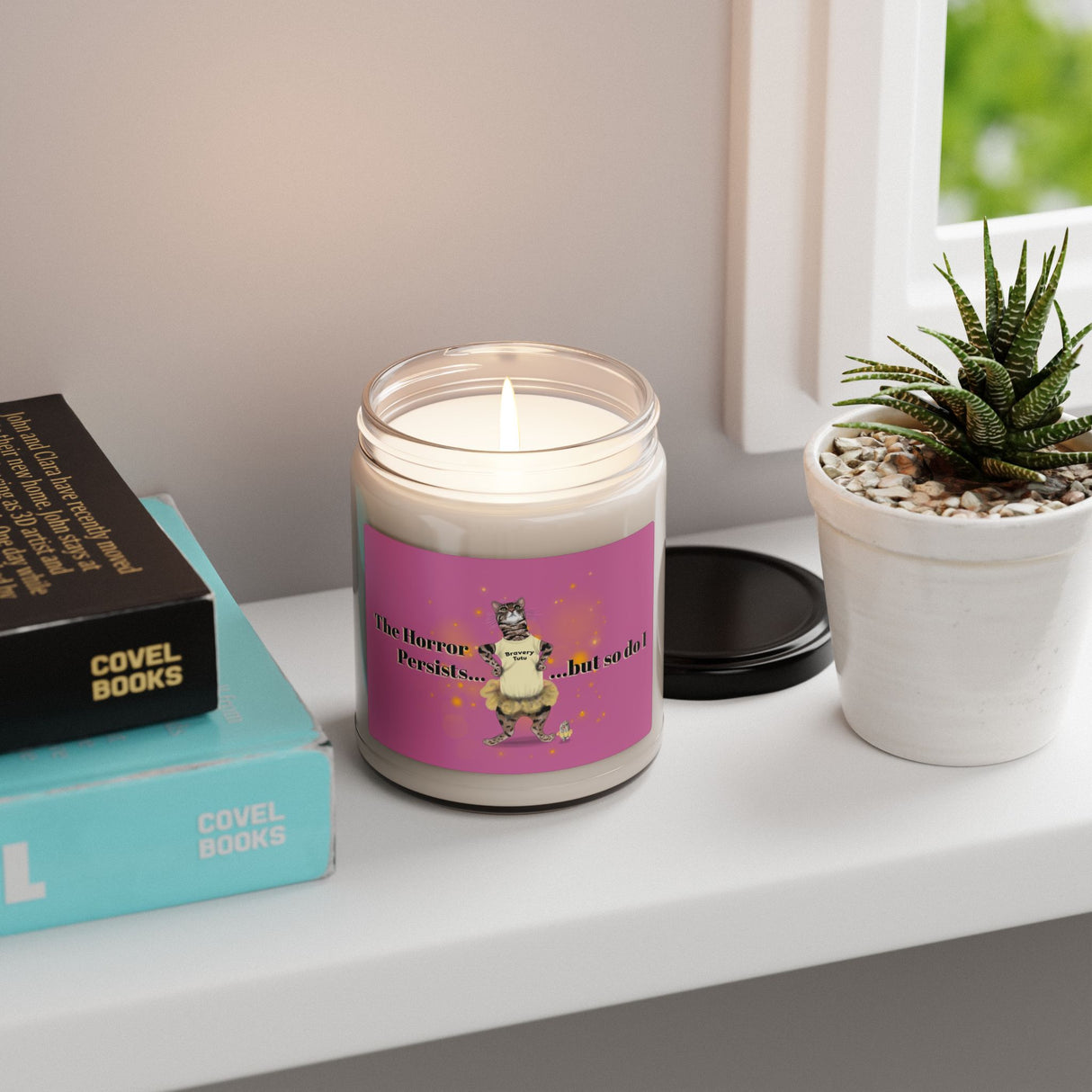 Scented Soy Candle, 9oz - Bravery Tutu design featuring Flounder with Mouse Toy by her side