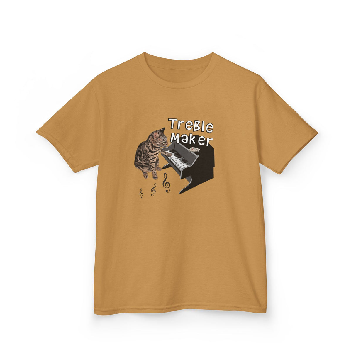 Kids Tee - Treble Maker Design Hand Drawn by Flounder's Mom, Nina Featuring Flounder the Purrmaid Playing Piano for Mouse Toy