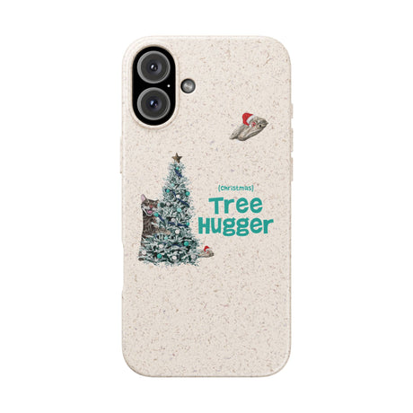"Christmas Tree Hugger" Biodegradable Phone Case, hand drawn Flounder design by Nina Leipold