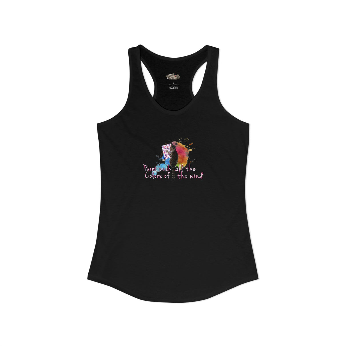 Women's Racerback Tank — "Paint With All the Colors of the Wind" Flounder the Purrcasso Art Tank