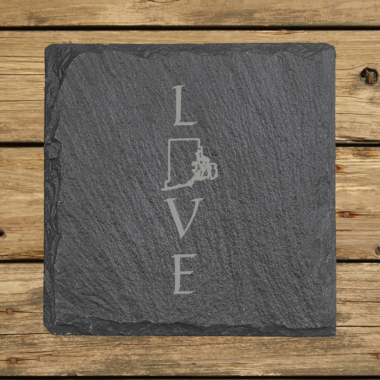 Rhode Island Slate Coaster Set – Engraved Natural Stone (Set of 4)