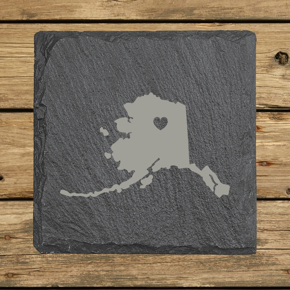 Alaska Slate Coaster Set – Engraved Natural Stone (Set of 4)