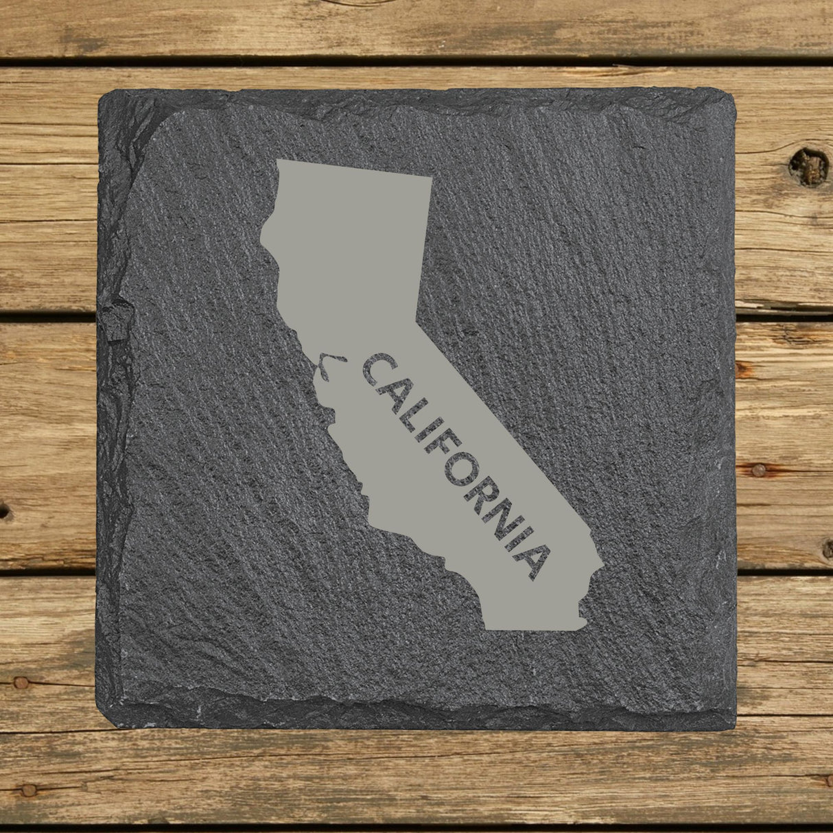 California Slate Coaster Set – Engraved Natural Stone (Set of 4)