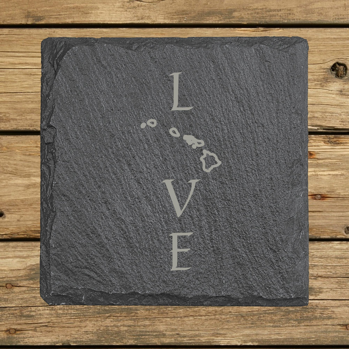 Hawaii Slate Coaster Set – Engraved Natural Stone (Set of 4)
