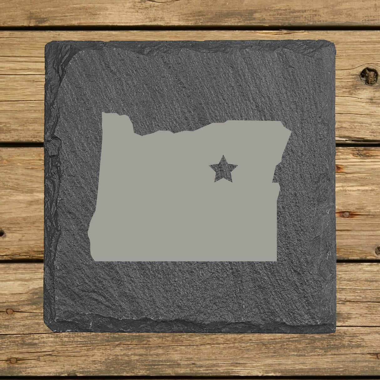 Oregon Slate Coaster Set – Engraved Natural Stone (Set of 4)