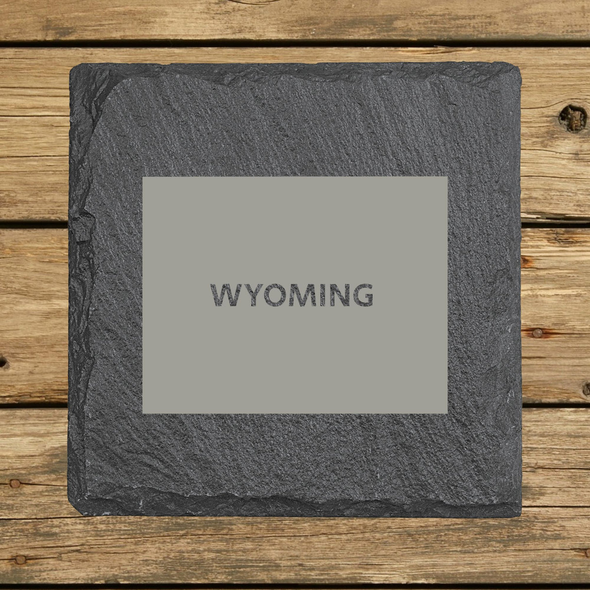 Wyoming Slate Coaster Set – Engraved Natural Stone (Set of 4)