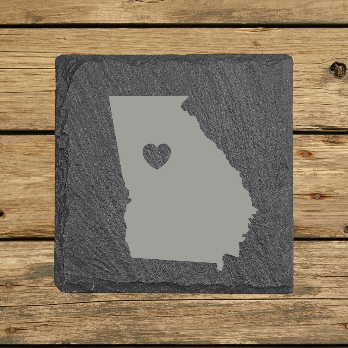 Georgia Slate Coaster Set – Engraved Natural Stone (Set of 4)