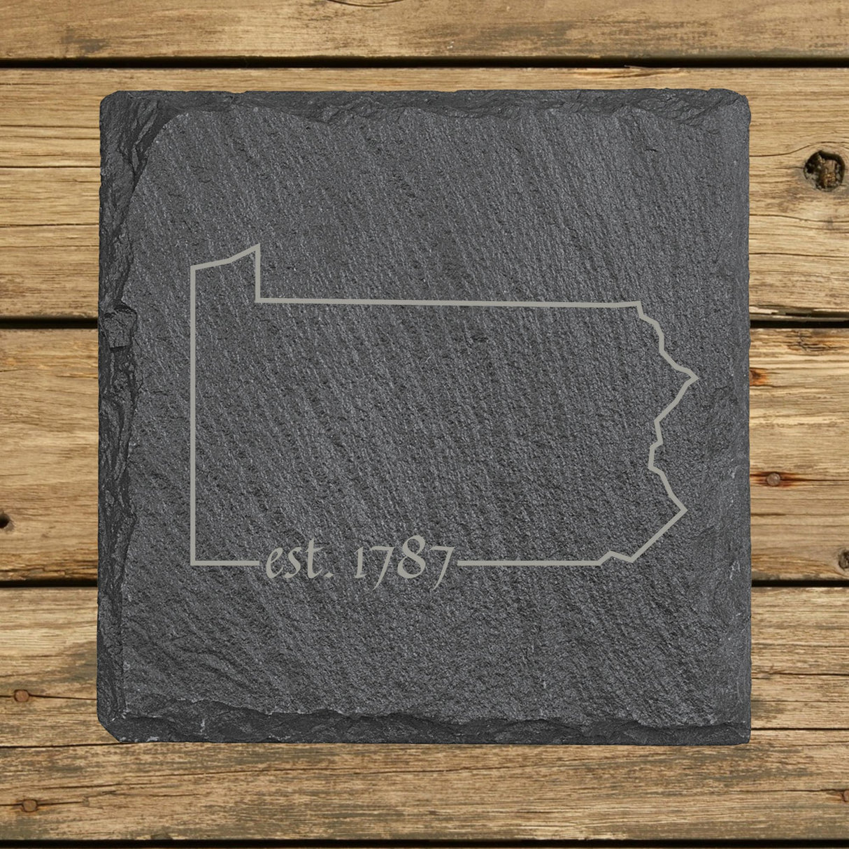 Pennsylvania Slate Coaster Set – Engraved Natural Stone (Set of 4)
