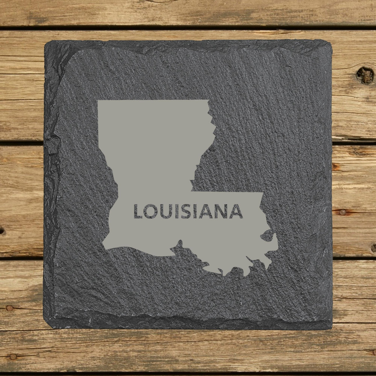 Louisiana Slate Coaster Set – Engraved Natural Stone (Set of 4)