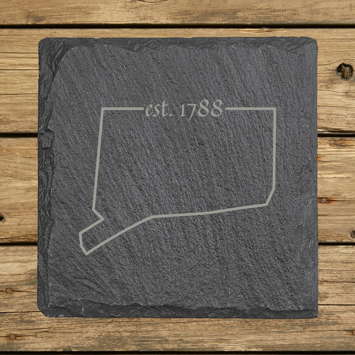 Connecticut Slate Coaster Set – Engraved Natural Stone (Set of 4)
