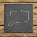 Connecticut Slate Coaster Set – Engraved Natural Stone (Set of 4)