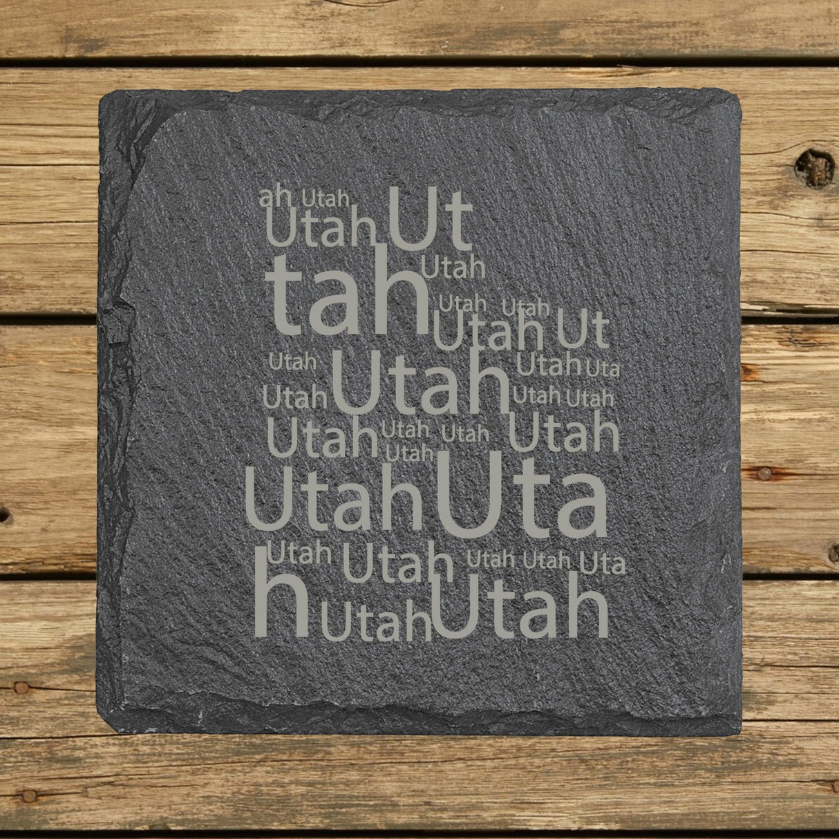 Utah Slate Coaster Set – Engraved Natural Stone (Set of 4)
