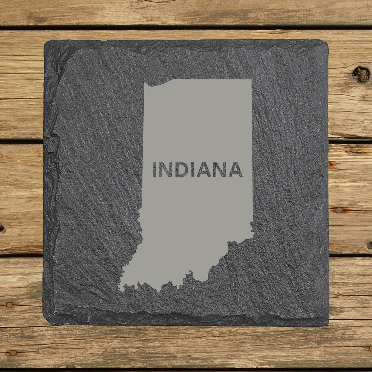 Indiana Slate Coaster Set – Engraved Natural Stone (Set of 4)