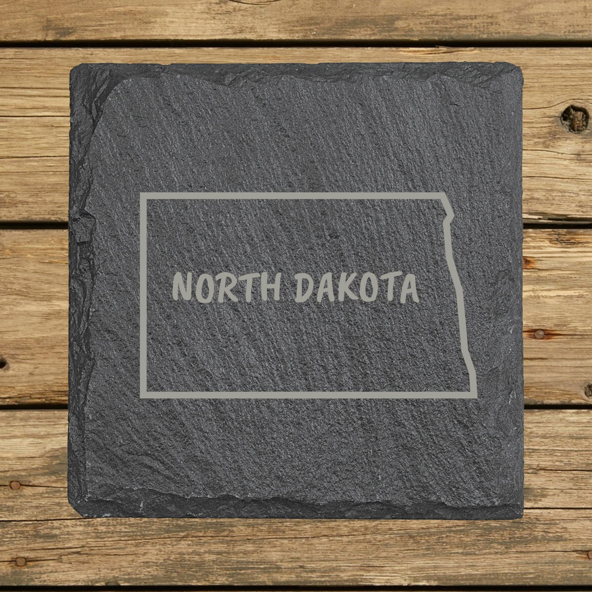 North Dakota Slate Coaster Set – Engraved Natural Stone (Set of 4)