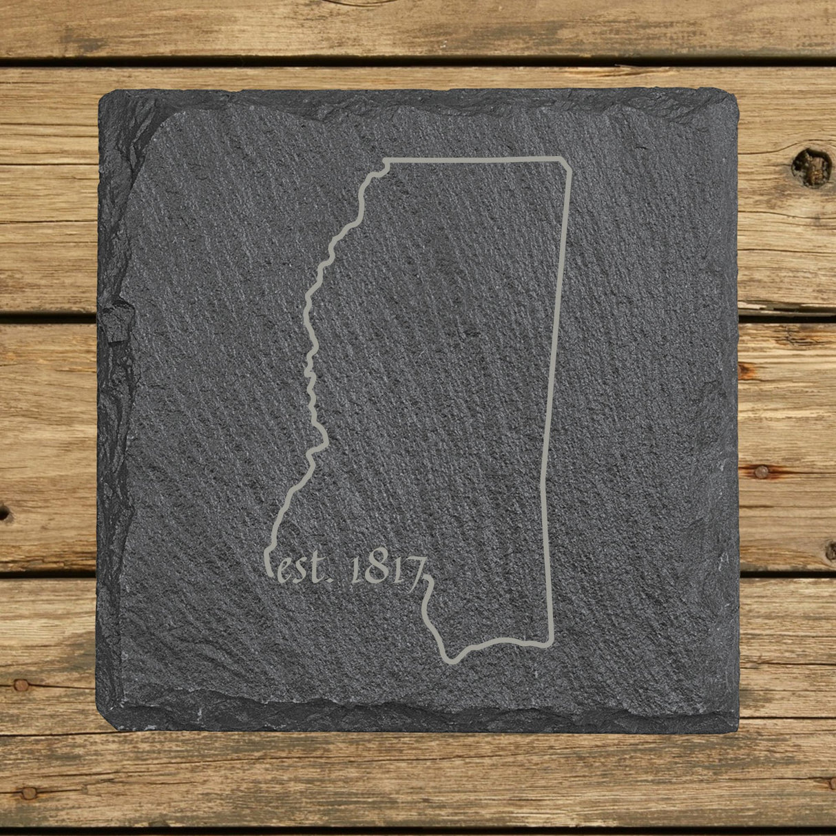 Mississippi Slate Coaster Set – Engraved Natural Stone (Set of 4)