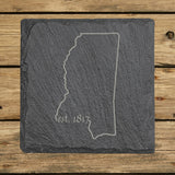Mississippi Slate Coaster Set – Engraved Natural Stone (Set of 4)