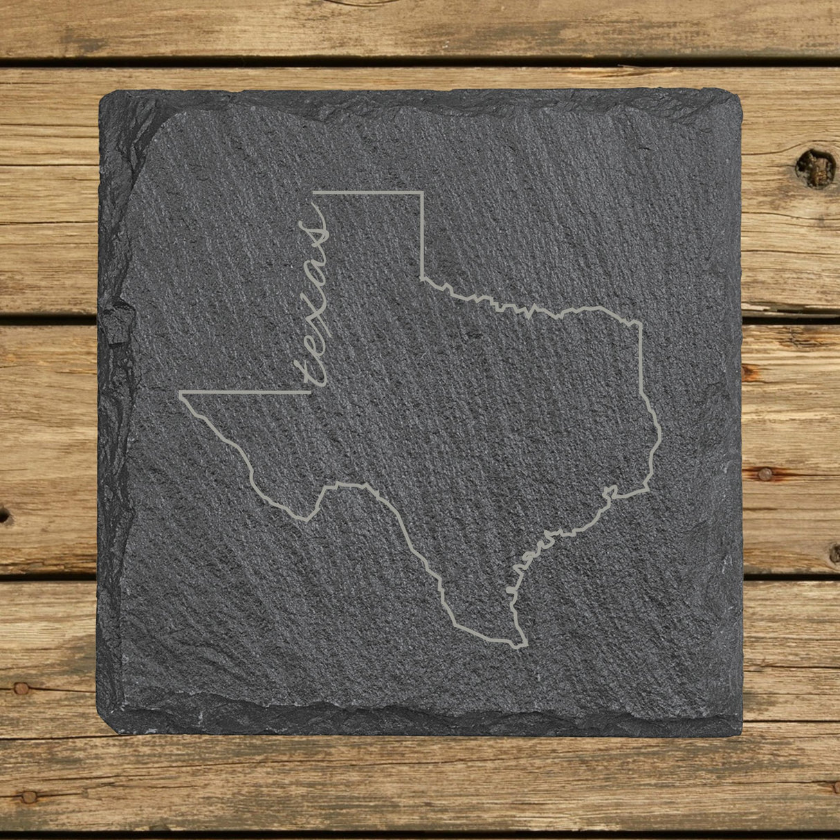Texas Slate Coaster Set – Engraved Natural Stone (Set of 4)