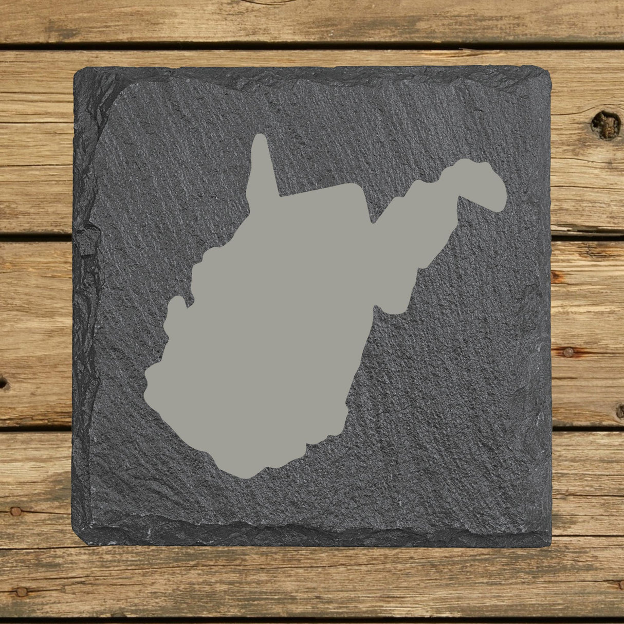 West Virginia Slate Coaster Set – Engraved Natural Stone (Set of 4)