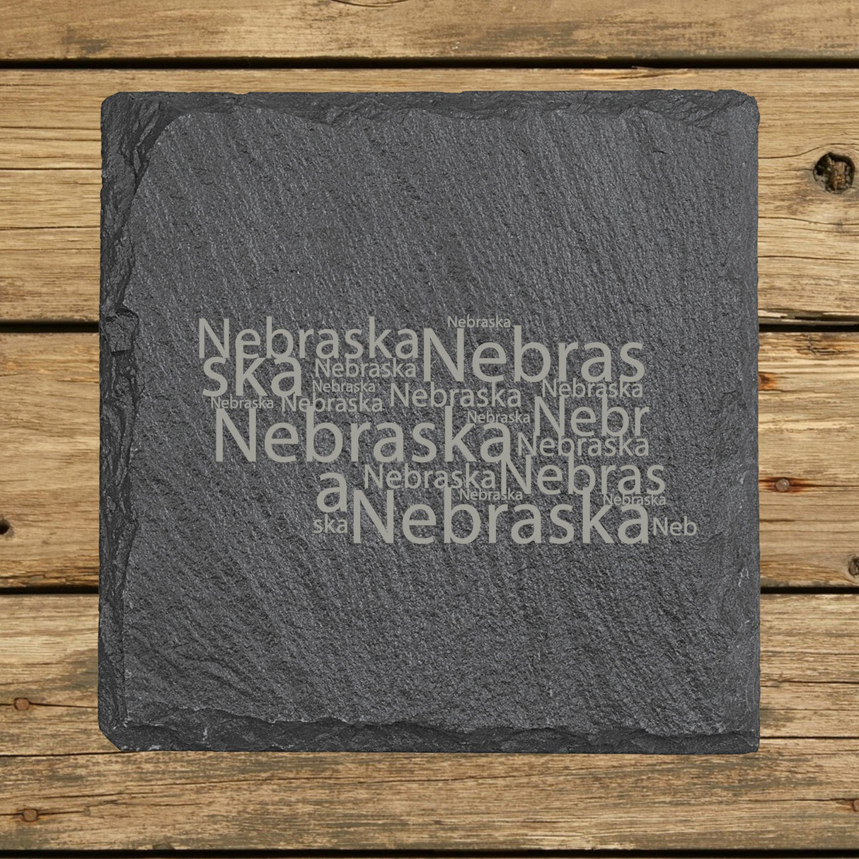 Nebraska Slate Coaster Set – Engraved Natural Stone (Set of 4)