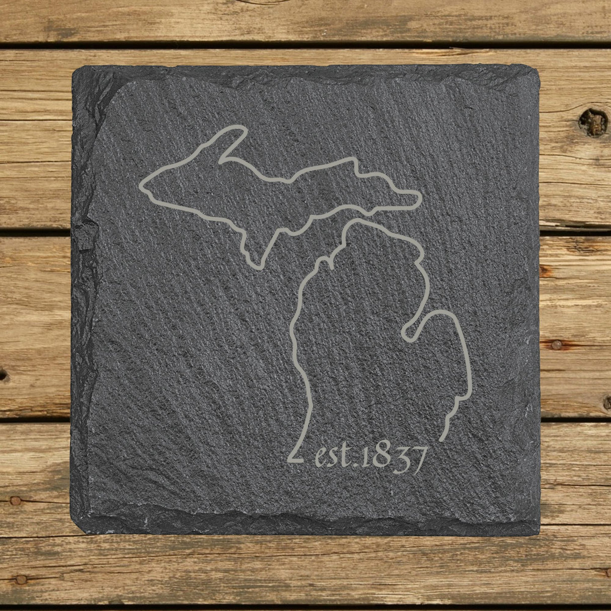 Michigan Slate Coaster Set – Engraved Natural Stone (Set of 4)